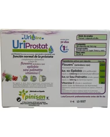 PINISAN URIPROSTAT, SUPLEMENTO PARA O BEM-ESTAR DA PRÓSTATA, 30 CÁPSULAS