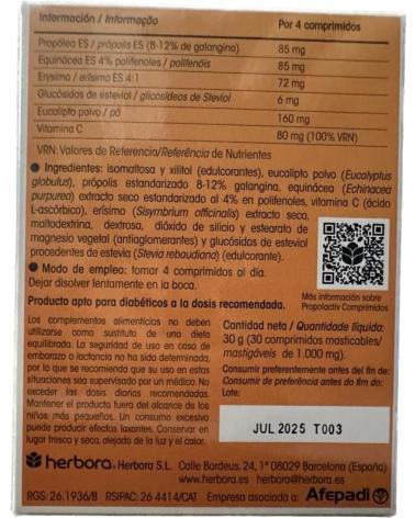 HERBORA PROPOLACTIV PLUS 30 COMPRIMIDOS CON PRÓPOLIS Y VITAMINA C