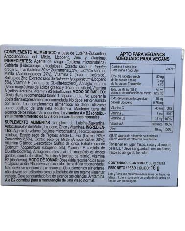 INTEGRALIA MIRTILO PLUS CON LICOPENO, LUTEÍNA, ZEAXANTINA Y VITAMINAS