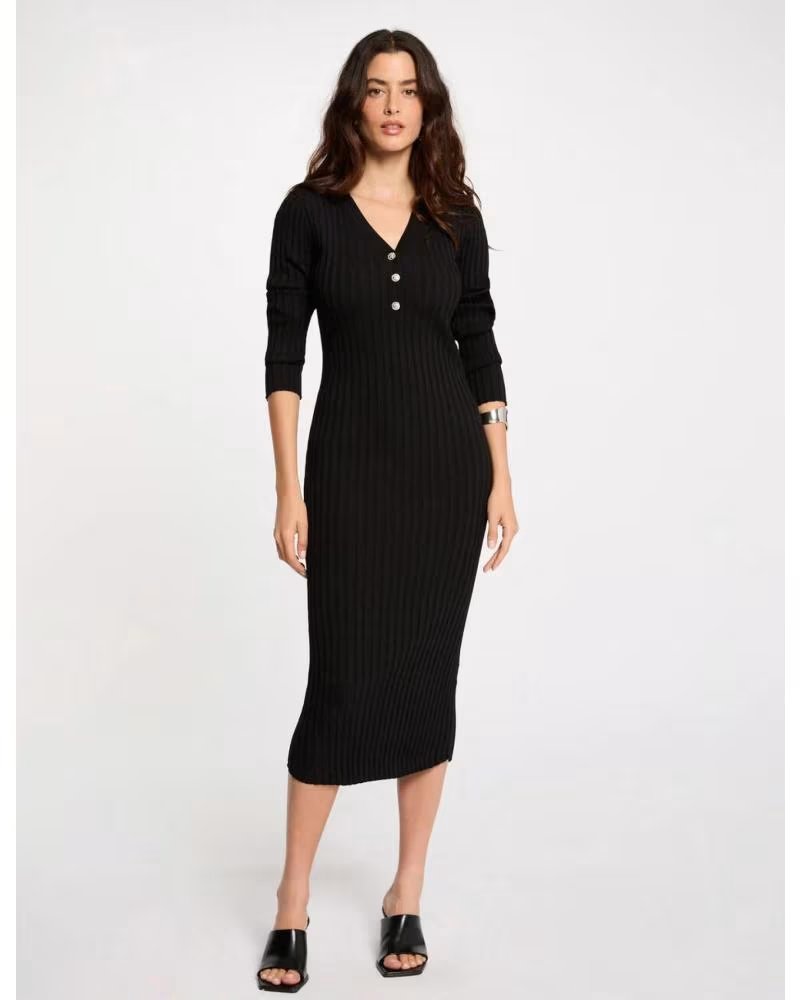 MORGAN VESTIDO 252-RMEXAS MIDI DE PUNTO NEGRO