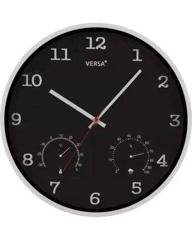 VERSA HORLOGE MURALE AVEC THERMOMÈTRE ET HYGROMÈTRE NEGRO