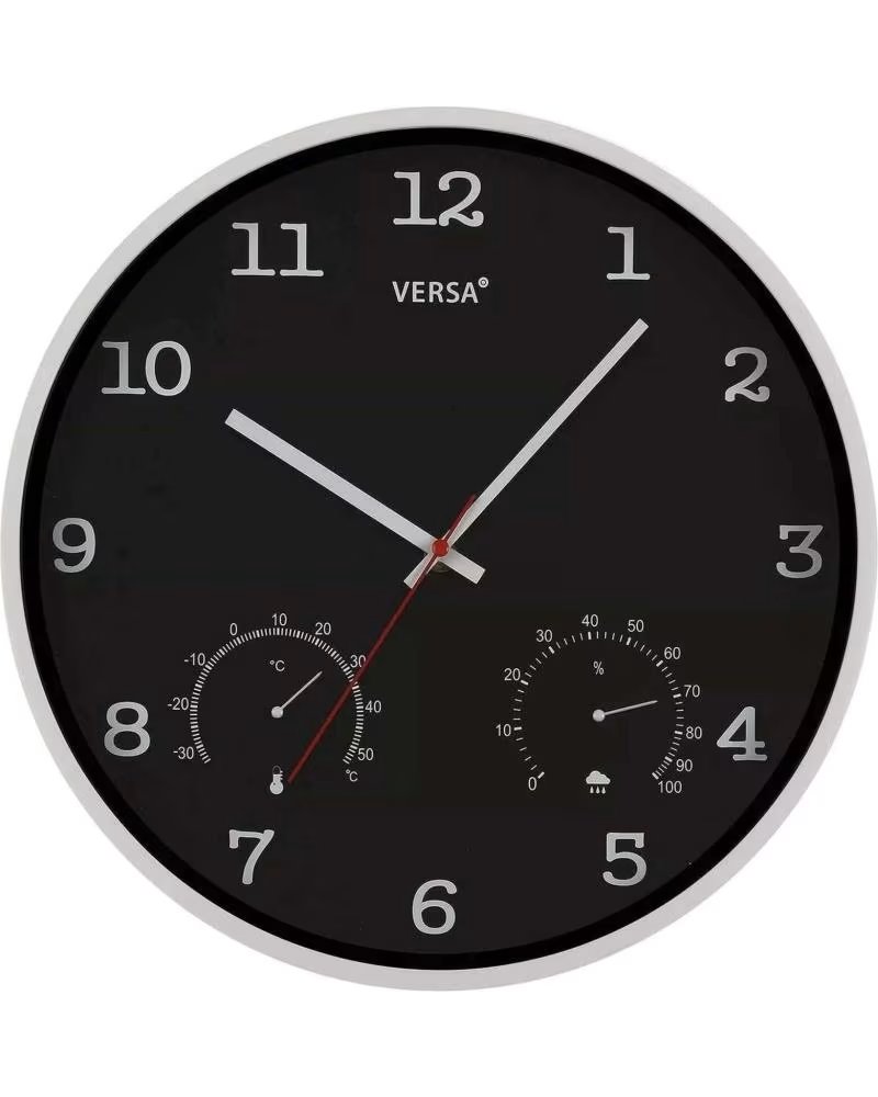 VERSA HORLOGE MURALE AVEC THERMOMÈTRE ET HYGROMÈTRE NEGRO