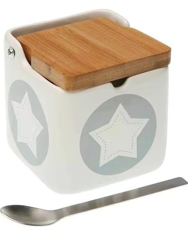 AÇUCAREIRO VERSA COM TAMPA DE BAMBU E COLHER MULTICOLOR