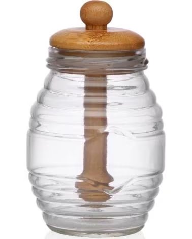 VERSA HONIGTOPF AUS GLAS MIT HOLZDECKEL UND HONIGLÖFFEL MULTICOLOR