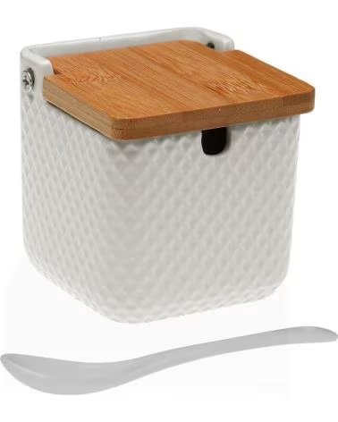 VERSA SALEIRO DE CERÂMICA COM TAMPA DE BAMBU E COLHER MULTICOLOR