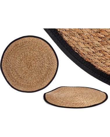 GIFTDECOR ALFOMBRA REDONDA DE YUTE NATURAL CON BORDE NEGRO MULTICOLOR