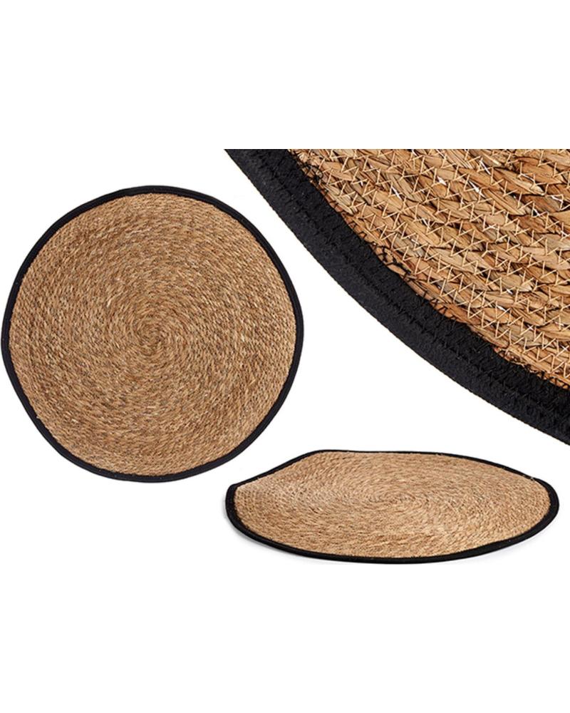 GIFTDECOR ALFOMBRA REDONDA DE YUTE NATURAL CON BORDE NEGRO MULTICOLOR