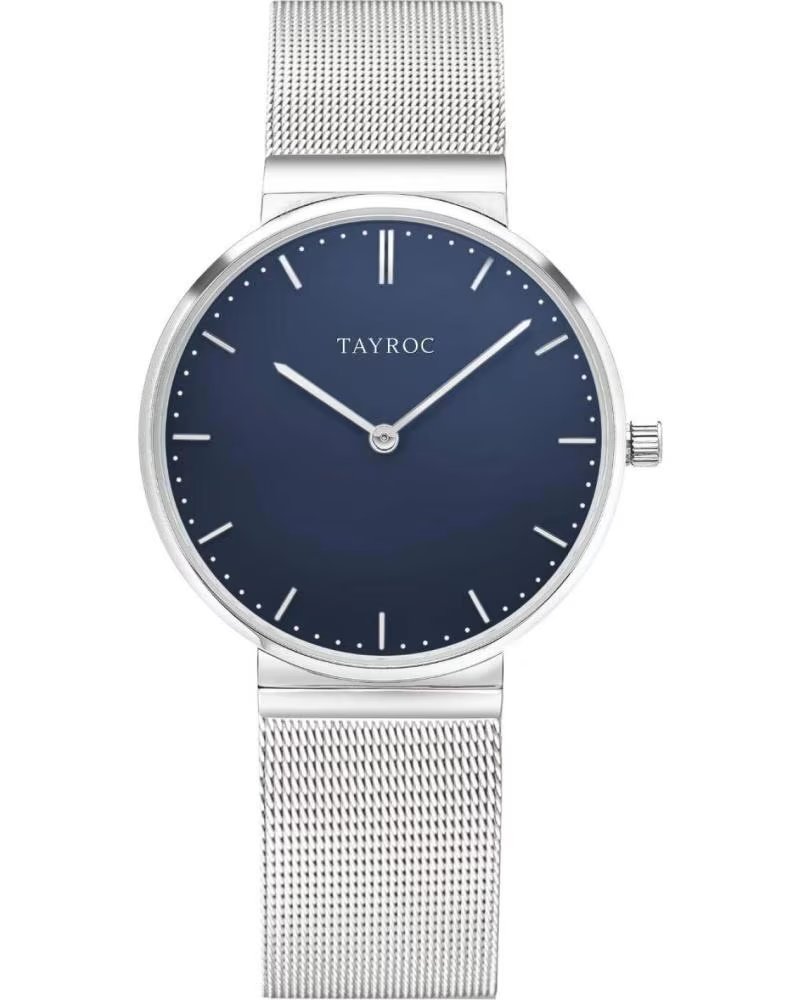 TAYROC MONTRE EN ACIER INOXYDABLE AVEC CADRAN BLEU GRIS