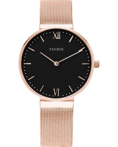 TAYROC RELOJ TY149 ESFERA NEGRA CON CORREA DE MALLA ORO ROSA