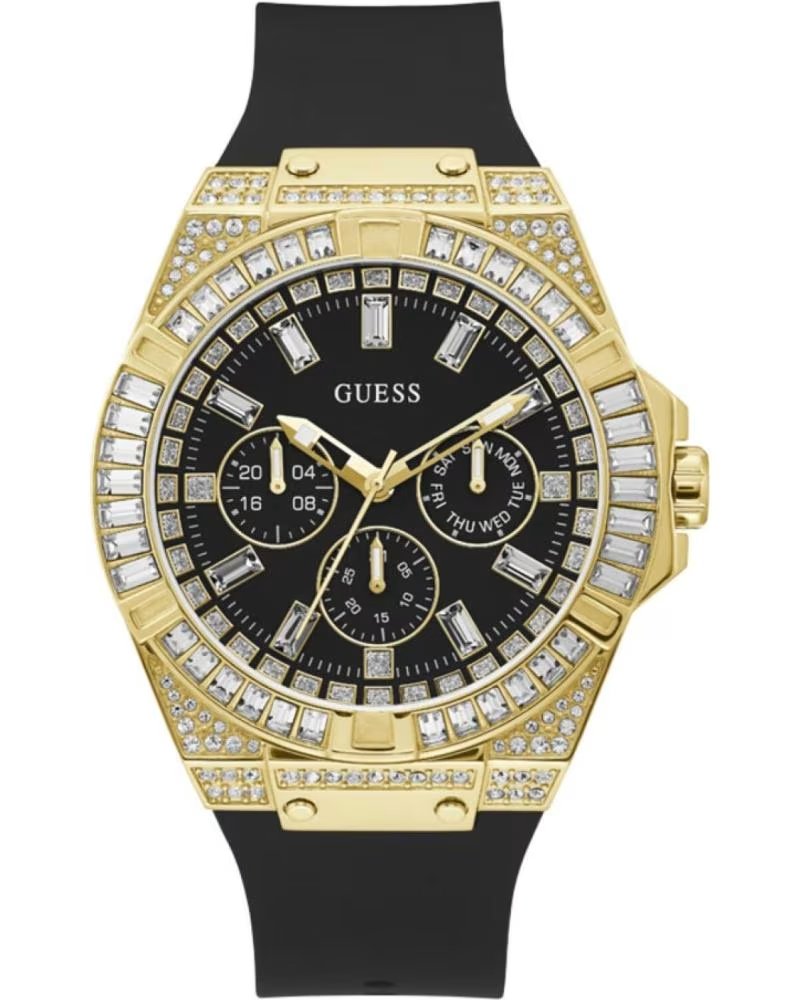 GUESS GW0208G2 MULTIFUNKTIONSUHR MIT VERZIERTE LÜNETTE NEGRO