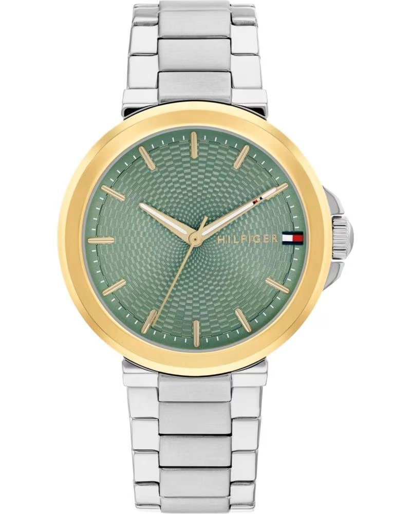 TOMMY HILFIGER UHR MIT GRÜNEM ZIFFERBLATT UND ZWEIFARBIGEM ARMBAND GRIS