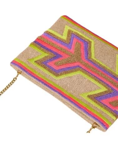 BOLSO LATIDO CON BORDADO MULTICOLOR Y TONOS MORADOS MORADO