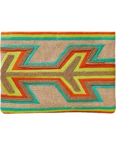BOLSO DE MANO TIPO CLUTCH LATIDO CON BORDADOS GEOMÉTRICOS Y CUENTAS EN TONO LIMA