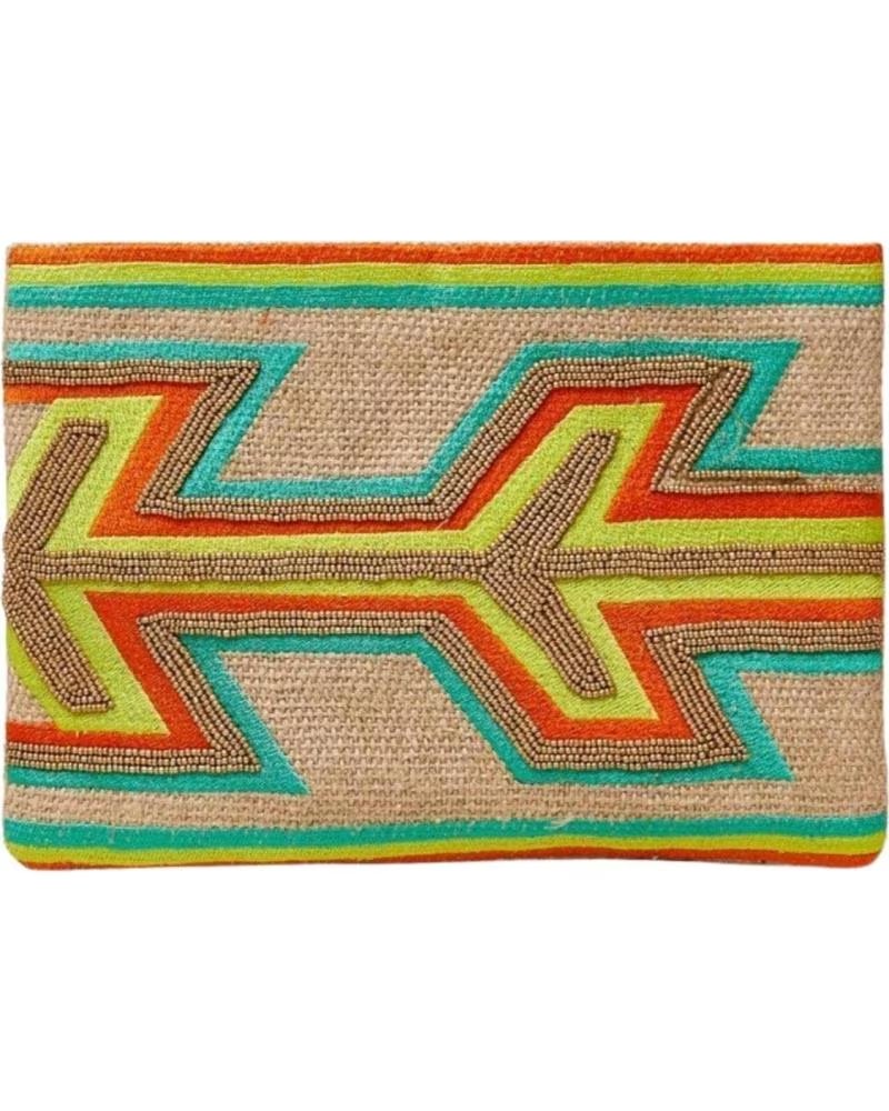 LATIDO DAMEN HANDTASCHE CLUTCH MIT GEOMETRISCHEN STICKEREIEN UND PERLEN IN LIMETTENGRÜN LIMA