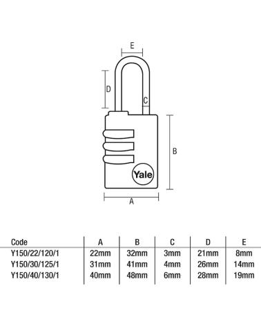 YALE CANDADO DE SEGURIDAD CON COMBINACIÓN NUMÉRICA MULTICOLOR