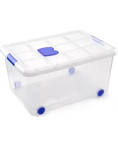 PLASTICFORTE CAIXA DE ARRUMAÇÃO MULTIUSOS COM TAMPA E RODAS MULTICOLOR