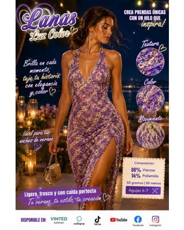 LUZ COLOR LOTE 20 OVILLOS LANA MODELO TREBOL LILA AMARILLO