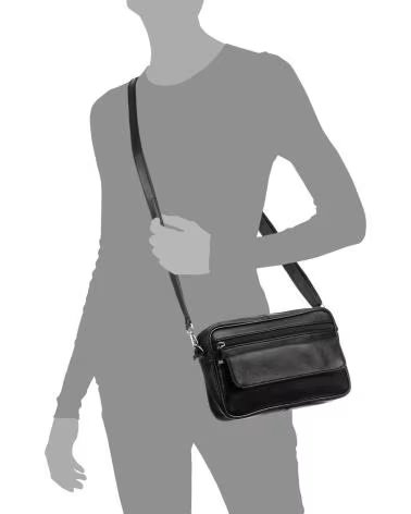 FIRENZE ARTEGIANI ATRI BOLSO BANDOLERA CON 4 COMPARTIMENTOS DE PIEL DOLLARO NEGRO