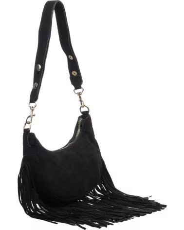 firenze artegiani Ateleta bolso bandolera de piel autentica gamuza con flecos NEGRO