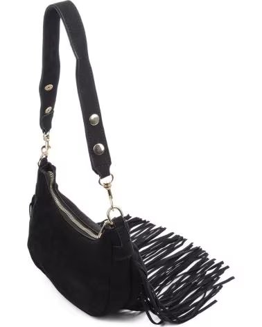 firenze artegiani Ateleta bolso bandolera de piel autentica gamuza con flecos NEGRO