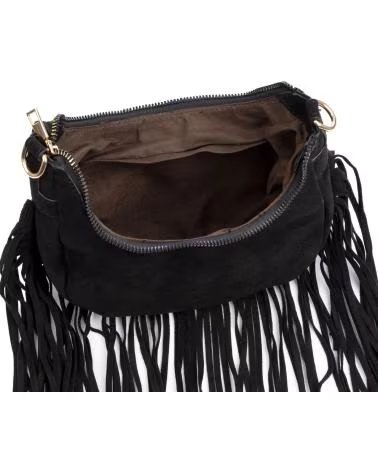 firenze artegiani Ateleta bolso bandolera de piel autentica gamuza con flecos NEGRO