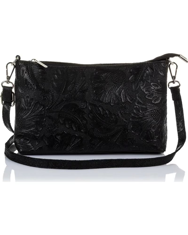 FIRENZE ARTEGIANI UMHÄNGETASCHE MARTIA AUS ECHTLEDER MIT ARABESKEN-PRÄGUNG UND REISSVERSCHLUSS FARBE SCHWARZ NEGRO
