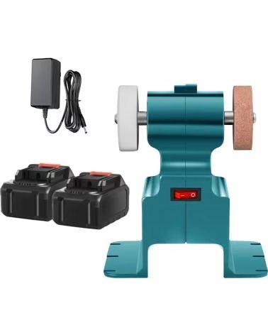 DAM AMOLADORA INDUSTRIAL DE BANCO DE 21V INCLUYE DOS BATERIAS DE AZUL