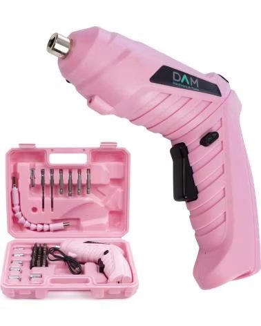 DAM DESTORNILLADOR ELECTRICO INALAMBRICO CON CAJA DE HERRAMIENTA ROSA