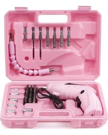 DAM DESTORNILLADOR ELECTRICO INALAMBRICO CON CAJA DE HERRAMIENTA ROSA