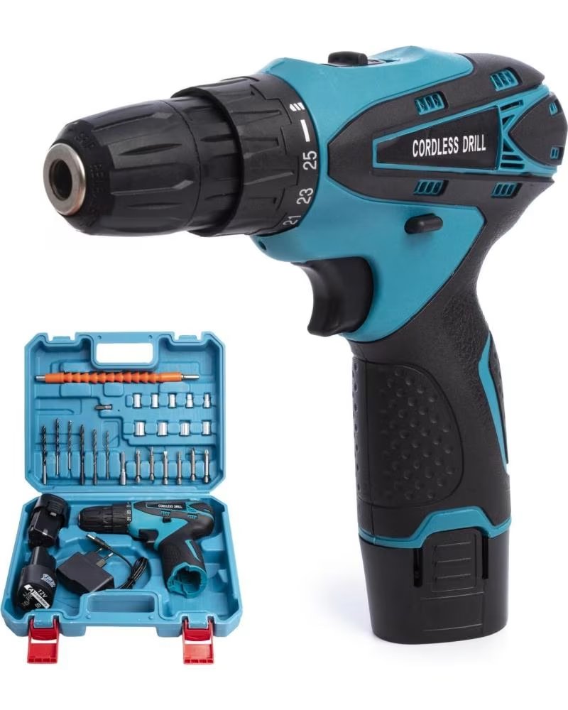 DAM TALADRO ELECTRICO INALAMBRICO 12V CON DOBLE VELOCIDAD MALETI AZUL