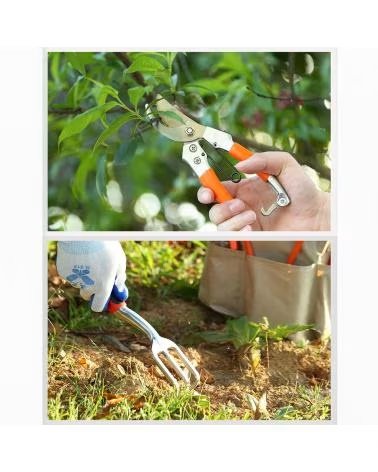 DAM JUEGO DE HERRAMIENTAS PARA JARDINERIA CON BOLSA DE JARDIN Y NARANJA