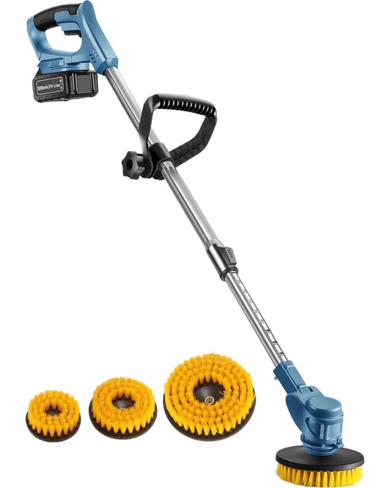 DAM CEPILLO DE LIMPIEZA ELÉCTRICO RECARGABLE CON 3 CABEZALES Y MANGO AJUSTABLE AZUL CLARO