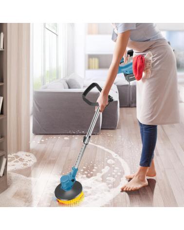 DAM CEPILLO DE LIMPIEZA ELÉCTRICO RECARGABLE CON 3 CABEZALES Y MANGO AJUSTABLE AZUL CLARO