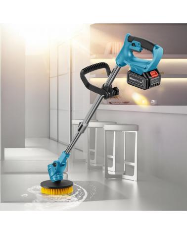 DAM CEPILLO DE LIMPIEZA ELÉCTRICO RECARGABLE CON 3 CABEZALES Y MANGO AJUSTABLE AZUL CLARO