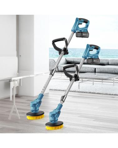 DAM CEPILLO DE LIMPIEZA ELÉCTRICO RECARGABLE CON 3 CABEZALES Y MANGO AJUSTABLE AZUL CLARO