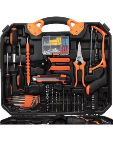DAM JUEGO DE HERRAMIENTAS CON MALETIN TALADRO ELECTRICO DE DOBLE NARANJA