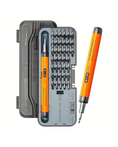 DAM DESTORNILLADOR ELECTRICO 46 EN 1 CON GIRO BIDIRECCIONAL BATE NARANJA