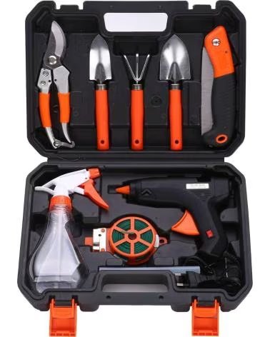 DAM JUEGO DE HERRAMIENTAS PARA JARDINERIA CON MALETIN DE TRANSPO NARANJA