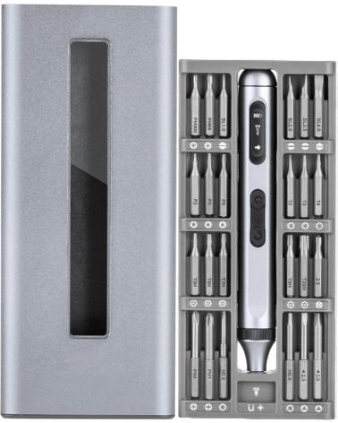 DAM DESTORNILLADOR ELÉCTRICO PORTÁTIL DE PRECISIÓN 50 EN 1 CON DOBLE LUZ LED PLATA