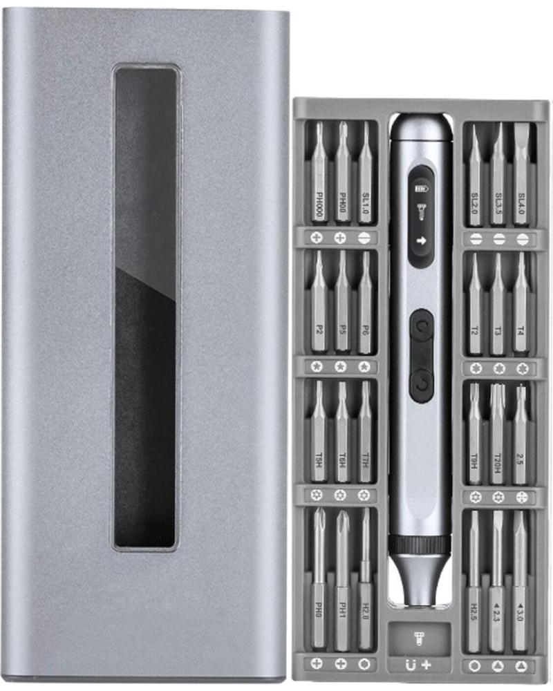 DAM DESTORNILLADOR ELÉCTRICO PORTÁTIL DE PRECISIÓN 50 EN 1 CON DOBLE LUZ LED PLATA