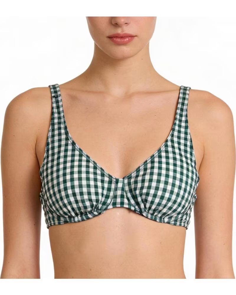 SQUBA UNDERWIRE BIKINI TOP IN GINGHAM PRINT VERDE
