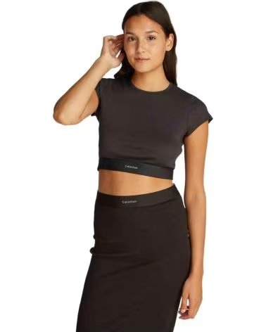 CALVIN KLEIN CAMISETA CROP TOP MANGA CORTA LV00QS7349UB1 NEGRO