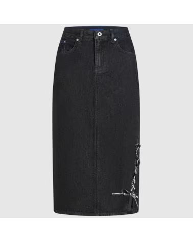 KARL LAGERFELD FALDAS MUJER JEANS MODELO KLJ TIED DENIM MIDI SKIRT COLOR NE STNBLK