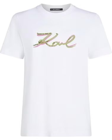 KARL LAGERFELD CAMISETAS MUJER JEANS MODELO SIGNATURE SEQUINS T-SHIRT COLOR WHITE