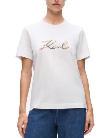 KARL LAGERFELD CAMISETAS MUJER JEANS MODELO SIGNATURE SEQUINS T-SHIRT COLOR WHITE