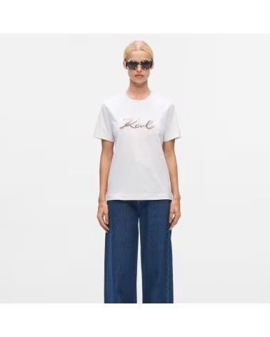 KARL LAGERFELD CAMISETAS MUJER JEANS MODELO SIGNATURE SEQUINS T-SHIRT COLOR WHITE