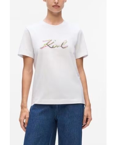 KARL LAGERFELD CAMISETAS MUJER JEANS MODELO SIGNATURE SEQUINS T-SHIRT COLOR WHITE