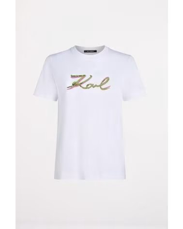 KARL LAGERFELD CAMISETAS MUJER JEANS MODELO SIGNATURE SEQUINS T-SHIRT COLOR WHITE