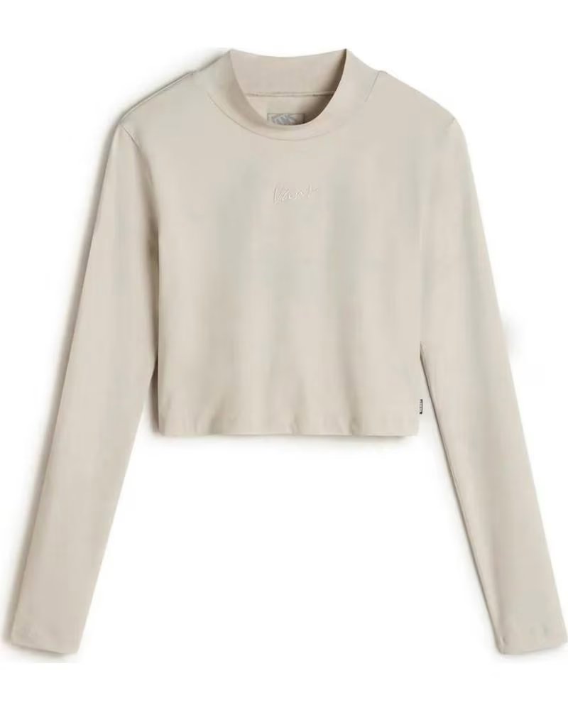 VANS OFF THE WALL SCRIPT MINI MOCK LONG SLEEVE T-SHIRT IN BEIGE OATMEAL