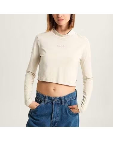 VANS OFF THE WALL SCRIPT MINI MOCK LONG SLEEVE T-SHIRT IN BEIGE OATMEAL